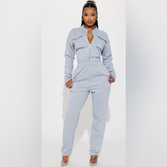 Fashion Nova Light Gray Jumpsuit - Picture 1 of 5